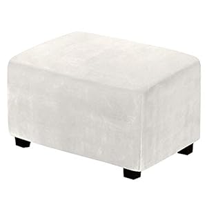 C/N Housses de Pouf Extensibles Housse ottomane en Velours Housse de Repose-Pieds Rectangle Housse de Protection pour Repose-Pieds Ivoire