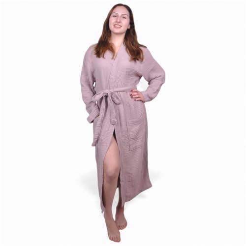 Image of Muslin Bathrobe - Cotton Gauze Robe for Women and Men - Lightweight Breathable Summer Kimono - Boho Spa /Maternity Robe
