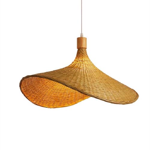 Rattan Wicker Pendant Light, Handwoven Bamboo Ceiling Lampshade, Natural Boho Light Fixture for Kitchen, Bedroom, Living Room, E27 Bulb Compatible,60cm,Wood Color