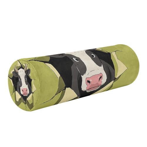 EtherSpher Funny Cartoon Wall Cow Green Decorative Neck Roll Pillow Protector Cylinder Pillows for Bed Lumbar Roll Cushion Back Support Sleeping Pillow almohada para cervicales y Cuello