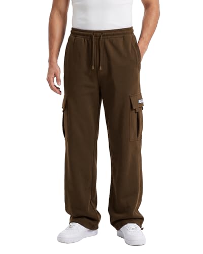 Image of Men's Cargo Sweatpants Casual Fleece Joggers Loose Fit Open Bottom Athletic Pants for Men with Pockets