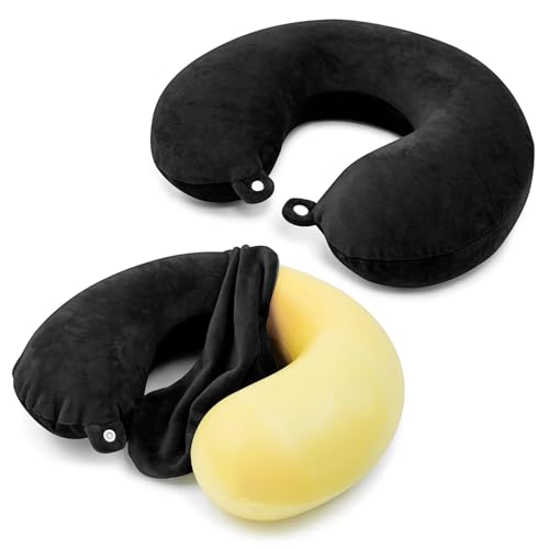 2 Packs Travel Neck Pillow Cover, Reusable U Shaped Washable Cover (black)
