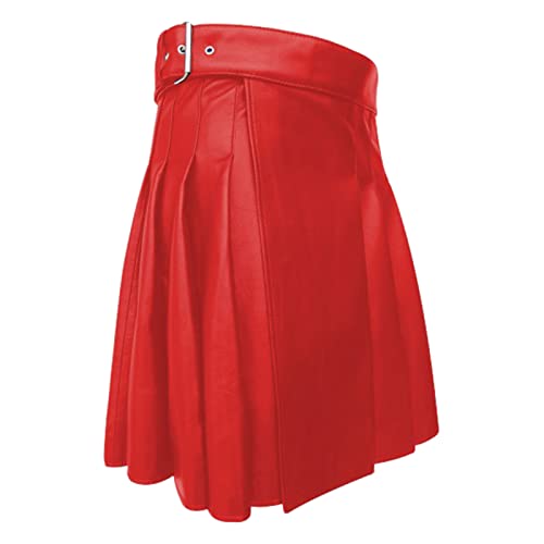 Mens Gothic Kilt Faux Leather Utility Kilts for Men Big and Tall Fashion Classic Vintage Scottish Style Pleated Skirt