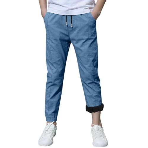 KODMNSW Jogginghose Jungen Fleece Gefüttert Baumwolle Leinen Hosen Cargohose Baggy Sporthose Freizeit Outdoorhose Wärme Sweathose Fleecehose Winetrhosen Bequem Laufhose Freizeithose Blau 150