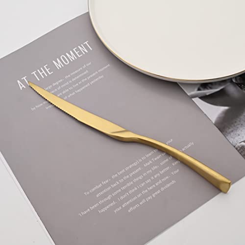 Luxury 18/10 Stainless Steel Matte Champagne gold Cutlery Flatware Set - Utensil Set Steak Spoons and Forks Knife Silverware Set,Service for 4 (24-Piece)