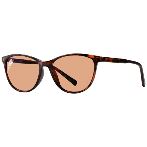 Image of Outdoor FL-Flex Fluorescent-60 Light Brown Tinted Blue Light Blocking Glasses Cat Eye Migraine Light Sensitivity Photophobia Fluorescent LED Glare Women AB3311(Tortoise Frame Cinnamon Lens)