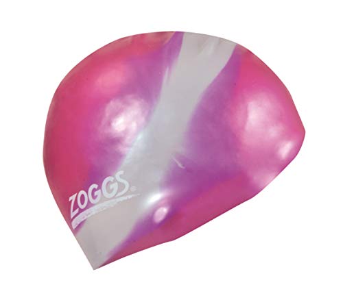 Image of Zoggs Unisex Silicone Multicolour Swimming Cap, Pink /Silver, One Size UK
