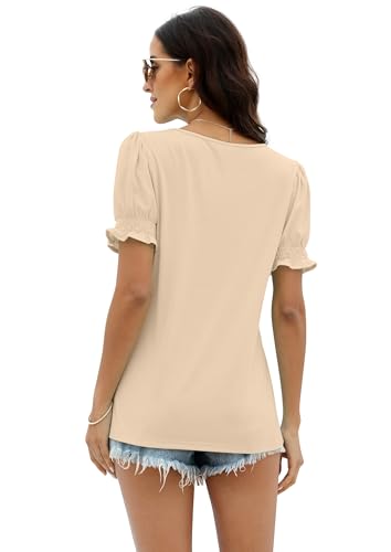 Image of WIHOLL Tops for Women Summer Casual Ruffle Trim Sleeve Square Neck T Shirts