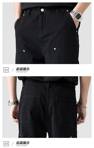 Jeans Pants Trouser Denim High Street Rivet Woodcutting Workwear Men's Straight Casual Handsome Large Clothing2