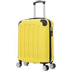 Maletas Economicas RAYKONG Maleta Cabina ABS 55x40x20cm 44L - Maxima aprovechamiento de Capacidad - 4 Ruedas Giratorias Dobles con 360ª - Candado Incrustado - Amarillo