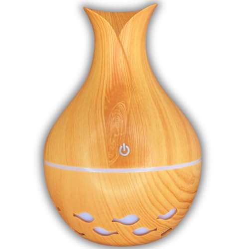 Umidificador de Ar 300ML Ultrassônico Na Cor Madeira Clara Com 4 Cores de Led Portátil, Aromatizador