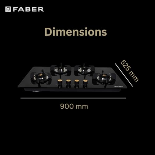 Faber Hob/Hobtop 4 Brass Burner Auto Ignition Glass Top Gas Stove(Maxus HT904 CRS BR CI AI) Black - Image 2