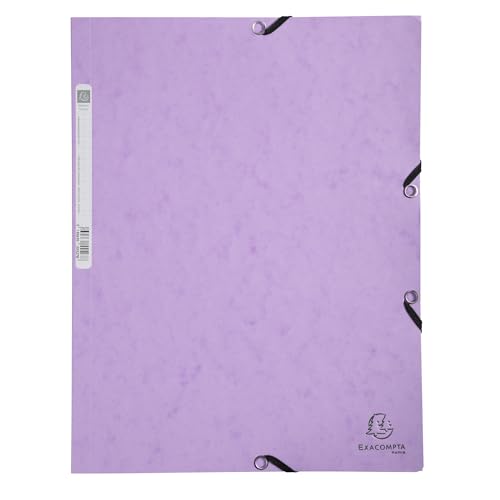 Exacompta - Rif. 55535E - Confezione da 5 cartelline con elastici - buste a 3 alette - in carta lucida 400 g/m2 acquerello - dimensioni 24 x 32 cm per documenti in formato A4 - colore viola