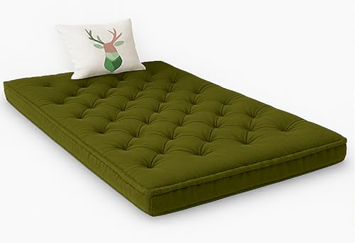 Image of ATOOTFUSION Cotton Floor Mattress, 4 inch Thick Tufted Cushion, 72 x 30 inch, Foldable, Rollable Light Weight Cotton Mattress (Dark Green Mehndi)