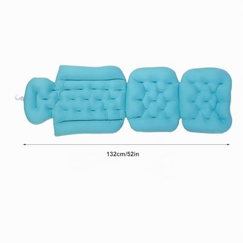 Ejoyous Oreiller de Baignoire Corps Entier, Tapis de Baignoire avec Oreiller Tapis à Bulles Oreiller de Baignoire Cou avec Ventouses Fortes Antidérapant Amovible Lavable (Blue)