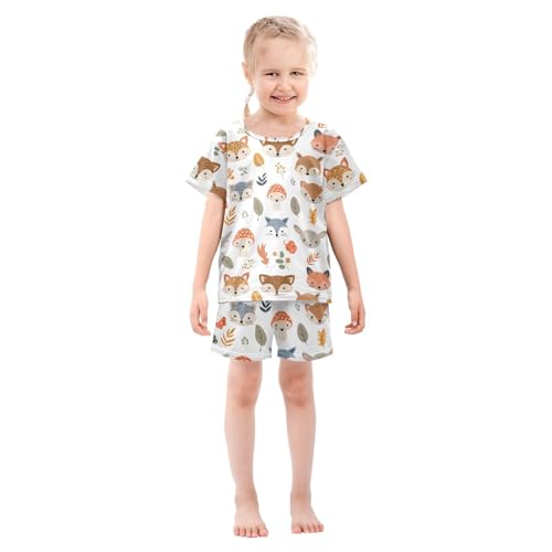 ALAZA Mushroom Fox Leaves Pajamas Short Sleeve 2 Piece Sleepwear Top and Bottom Pajama Set Unisex3