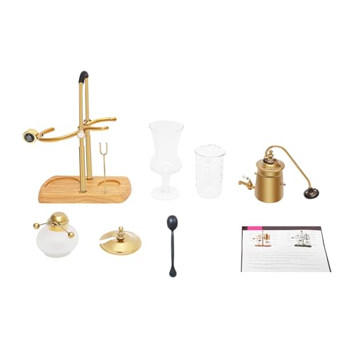 Siphon Balance Kaffeemaschine Golden, 400ml Siphon Kaffeemaschine Set, Vakuum-Kaffeebereiter, Naturholzsockel und Deckelknauf,Glas-Vakuum-Kaffeemaschine, Extraktionswerkzeuge für Handgebrühten Kaffee