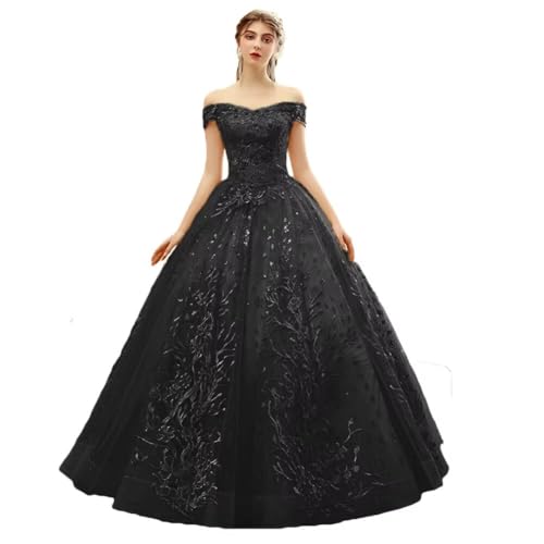 Luxury Applique Bead Quinceanera Dress Off Shoulder Ball Gown Black 16