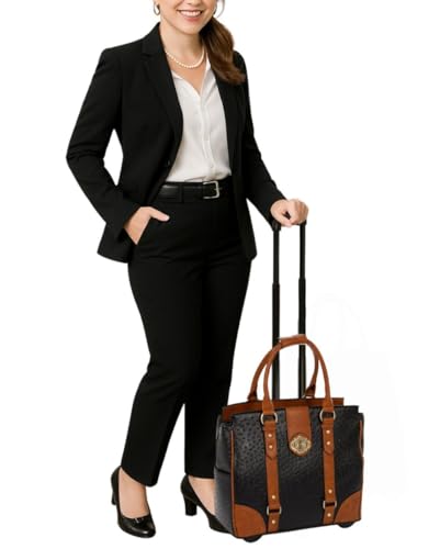 Image of JKM & Company Rolling Laptop Bag for Women | Designer Wheeled Briefcase | Fits 13-17 inch Laptops | Office Travel Computer Case (Ostrich)