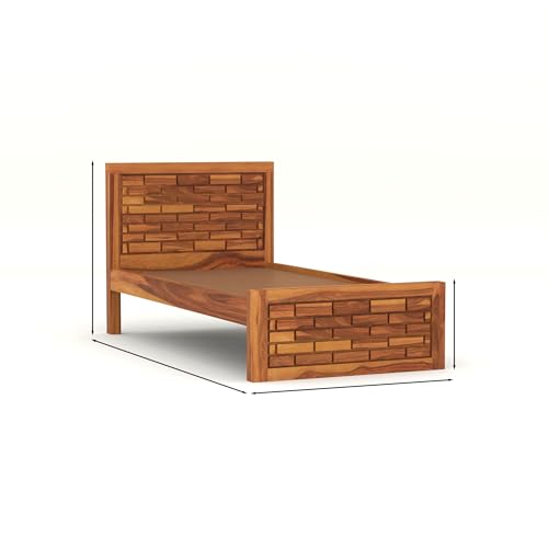 Image of Solid Sheesham Wood Single Size Bed Without Storage for Bedroom Living Room Single Cot for Home Wooden Palang for Hotel (Honey, Size 6 * 4)