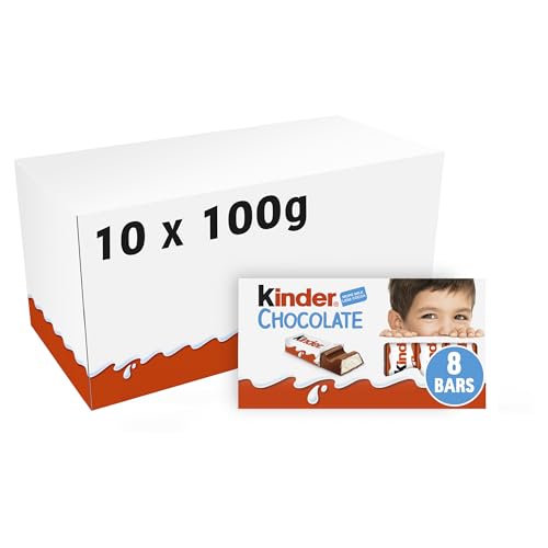 Kinder Chocolate Small Bars, Bulk Chocolate Gift Box, Fine Milk Chocolate Bar with a Milky Filling, Pack of 10 x 100g