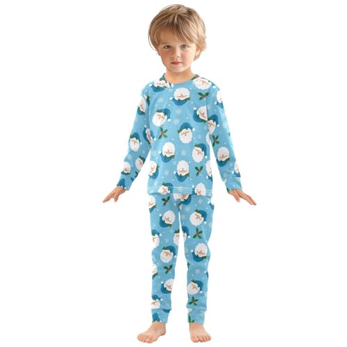 Pajama Sets Long Sleeve Santa Claus Blue Background Soft Comfy Sleepwear 2 Piece PJS 3-8T2