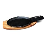 Jim Beam JB0159, Heavy Duty Construction, Pre Seasoned Cast Iron Skillet with Wooden Base and Mitt, Black,Small