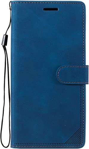Étui portefeuille iPhone 14 cuir bleu avec porte-carte béquille aimanté