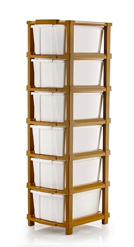 Image of 6 Layer Plastic Modular Storage Drawer Organizer | Chest of Drawer Storage Box for Living Room, Office, School and Home Toys | Organiser for Kids Room | Ivory & Brown (6-Layer ivory)