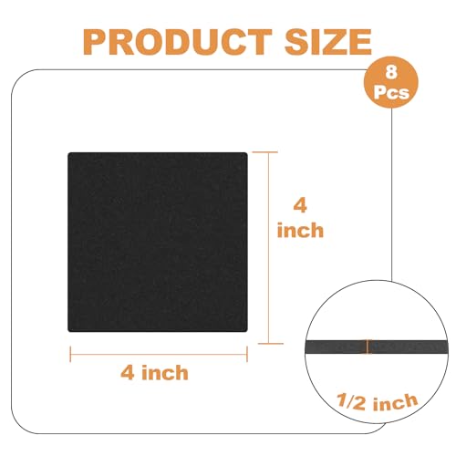 Storystore 8 Pcs Foam Padding Sheets - 4" x 4" x 1/2" Self Adhesive Closed Cell Foam Neoprene Rubber Sheets Insulation Anti Vibration Rubber Pads with Adhesive, Black