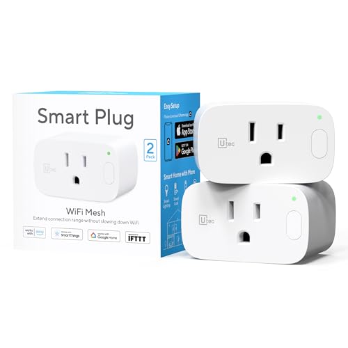 UTEC Smart Plug, Wi-Fi Mesh Outlet, 15A Ultra Efficient Smart Plug Compatible with Alexa, Google Home & IFTTT, No Hub Required, 2.4GHz Wi-Fi Only, Remote Control, ETL Certified, 2 Pack