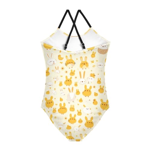 KLL Cute Bunny Rabbit Duckling Spring Bloomy Happy Easter Girls' 1-Piece Swimsuits Summer Swimming Suits Adjustable Strap2