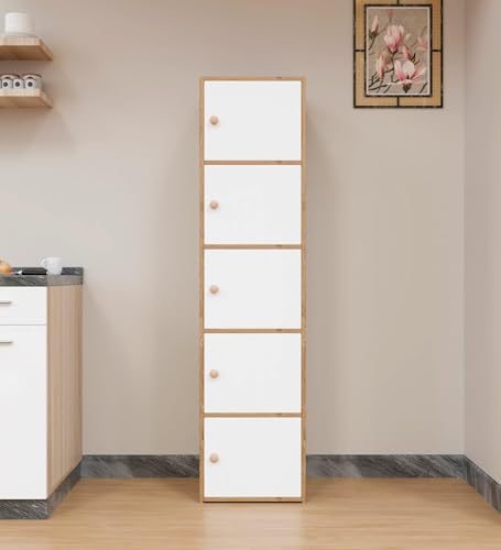 Spyder Craft Five Tier Engineered Wood Storage Cabinet for Living Room, Space Saving Furniture for Home, Office, Kitchen, Color Oak -White, L 38 x B 38 x H 165.5CM 1 Year Warranty (Asian)