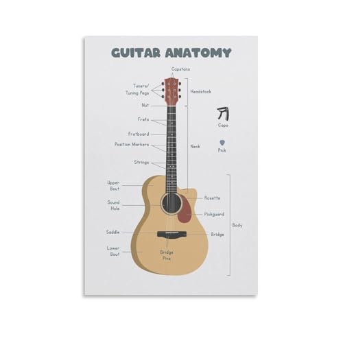 Parts of a Guitar Poster Detailed Acoustic Guitar Anatomy Diagram Music Theory Educational Chart for Classroom or Home Studio(Fr