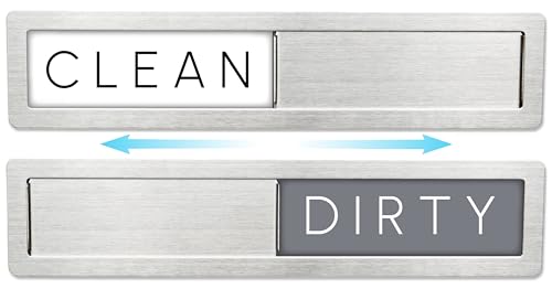 Stainless Steel Dishwasher Magnet Clean Dirty Sign - Premium Magnetic Sign That Says Clean/Dirty - Optional Adhesive for Non-Metal Surface Dish Washers - Modern Rustic Minimalistic Style