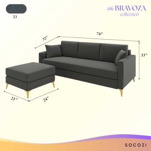Image of SOCOZI Bravelle 4 Seater L Shape Sofa Set with Movable Ottoman | Flexible Left or Right Layout | Soft Velvet Suede Fabric | Modern Design | Plush Comfort Cushions for Living Room (Dark Grey)