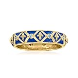 Ross-Simons 0.10 ct. t.w. Sapphire and Blue Enamel Fleur-De-Lis Ring in 18kt Gold Over Sterling. Size 8