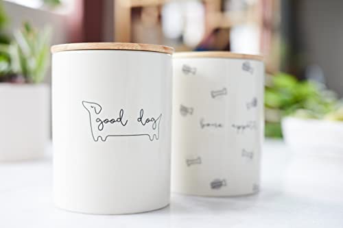 Pearhead Good Dog Treat Jar, Holds 4 Cups, Ceramic and Wood Pet Treat Canister, Neutral Modern Kitchen Decor, Pet Accessories, Dog Biscuit Storage Jar, Freshness Seal