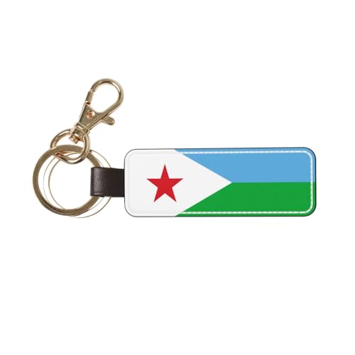 Ninainaid Porte-clés de voiture en cuir véritable avec drapeau de Djibouti, porte-clés universel pour homme et femme.