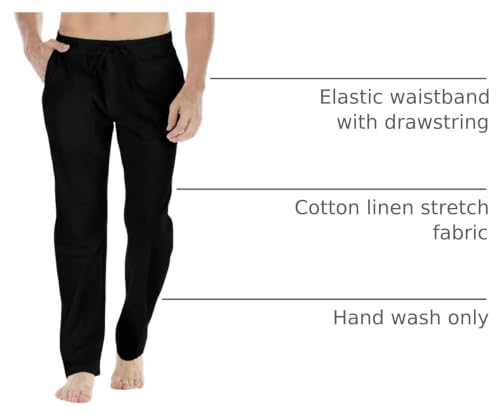 Image of Mens Loose Fit Linen Pants Casual Lightweight Drawstring Stretch Cotton Linen Pants for Men Summer Beach