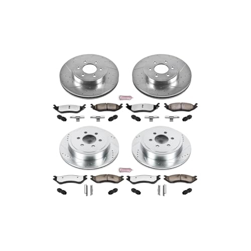 Image of PowerStop Front & Rear Brake Kit For Dodge Durango 2003 - Truck & Tow Carbon Fiber Ceramic Brake Pads + Drilled & Slotted Rotors Upgrade, K4471-36