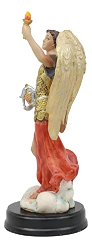Estatua Arcángel Uriel con Antorcha en Base de Madera 5.75 in miniatura 5