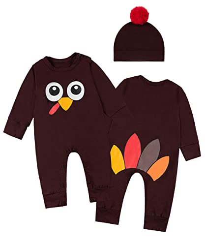 Image of Fantasy Era Infant Baby Boy Girl Turkey Outfit First Thanksgiving Clothes One-Piece Romper
