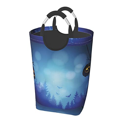 不気味光るカボチャ ット ハンドル付き 洗濯かご おもちゃ 収納オーガナイザー 折りたたみ式バケツ 洗濯箱 汚れた衣類バッグ 自宅 バスルーム 寝室 寮用