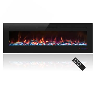 Cheerway 60 inch Electric Fireplace Heater, Wall Mounted & Recessed Electric Fireplace Insert, Ultra-Thin Linear Fireplace w/Thermostat, 13×13 Flame Color, Remote & Touch Control w/Timer, 750W/1500W