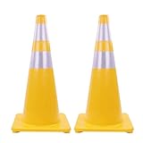 70 Cm Warnkegel, PVC Verkehrskegel mit Reflektorring, Witterungsbeständig, für Parkplätze, Baustellen und Straßen (2 Stück)(Yellow)