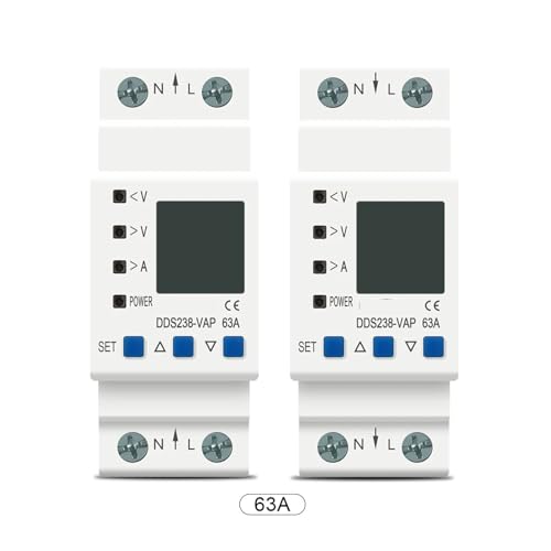Voltímetro con límite corriente 63A y relé protector de subtensión ajustable 230V 4