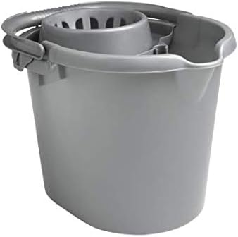 16 Litre Silver Mop Bucket with Removable Wringer, Strong & Durable Plastic Handle, Mop Squeezer Bucket with Pouring Spout and Inner Measuring Scale