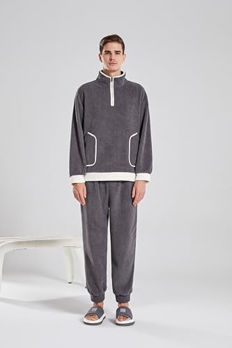 Pijama de invierno unisex de vellón esponjosos ropa de salón cómoda para parejas de dos piezas 2