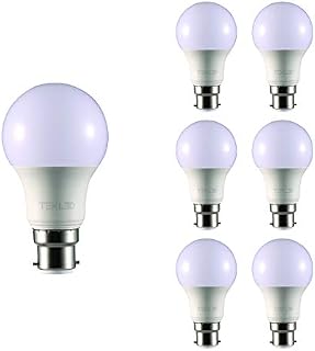 TEKLED® A60 LED Bulbs | B22 Bayonet Cap | Energy Saving 7W Light Bulb 60W Incandescent Bulb Equivalent | 4000K 595LM NONDIMMABLE | 6-Pack | Cool White